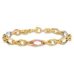 14k with White and Rose Gold-plating Polished and Textured Link Br