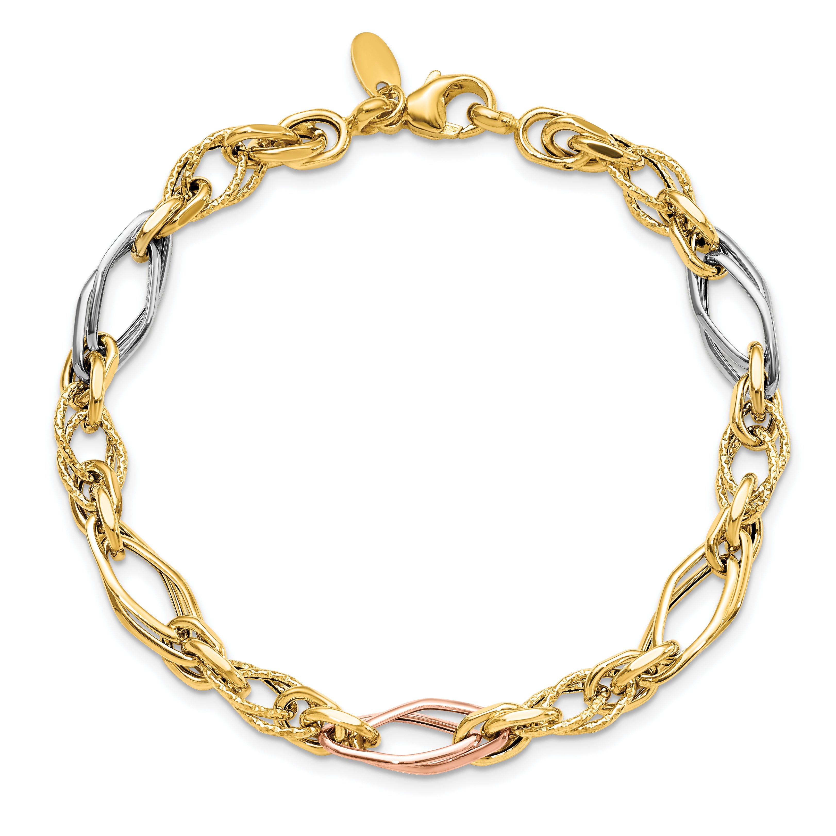 14k with White and Rose Gold-plating Polished and Textured Link Br