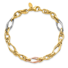 14k with White and Rose Gold-plating Polished and Textured Link Br