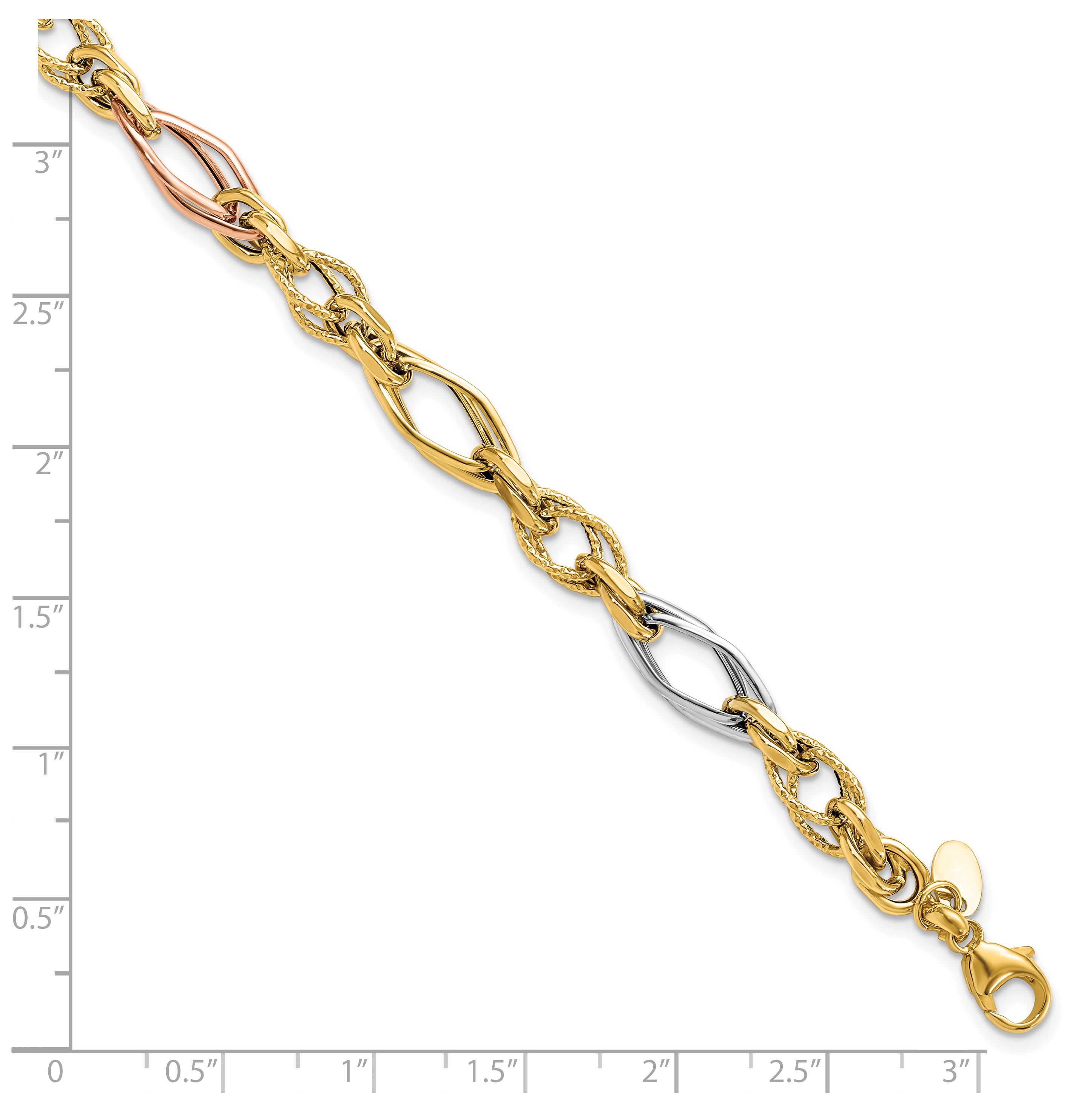 14k with White and Rose Gold-plating Polished and Textured Link Br