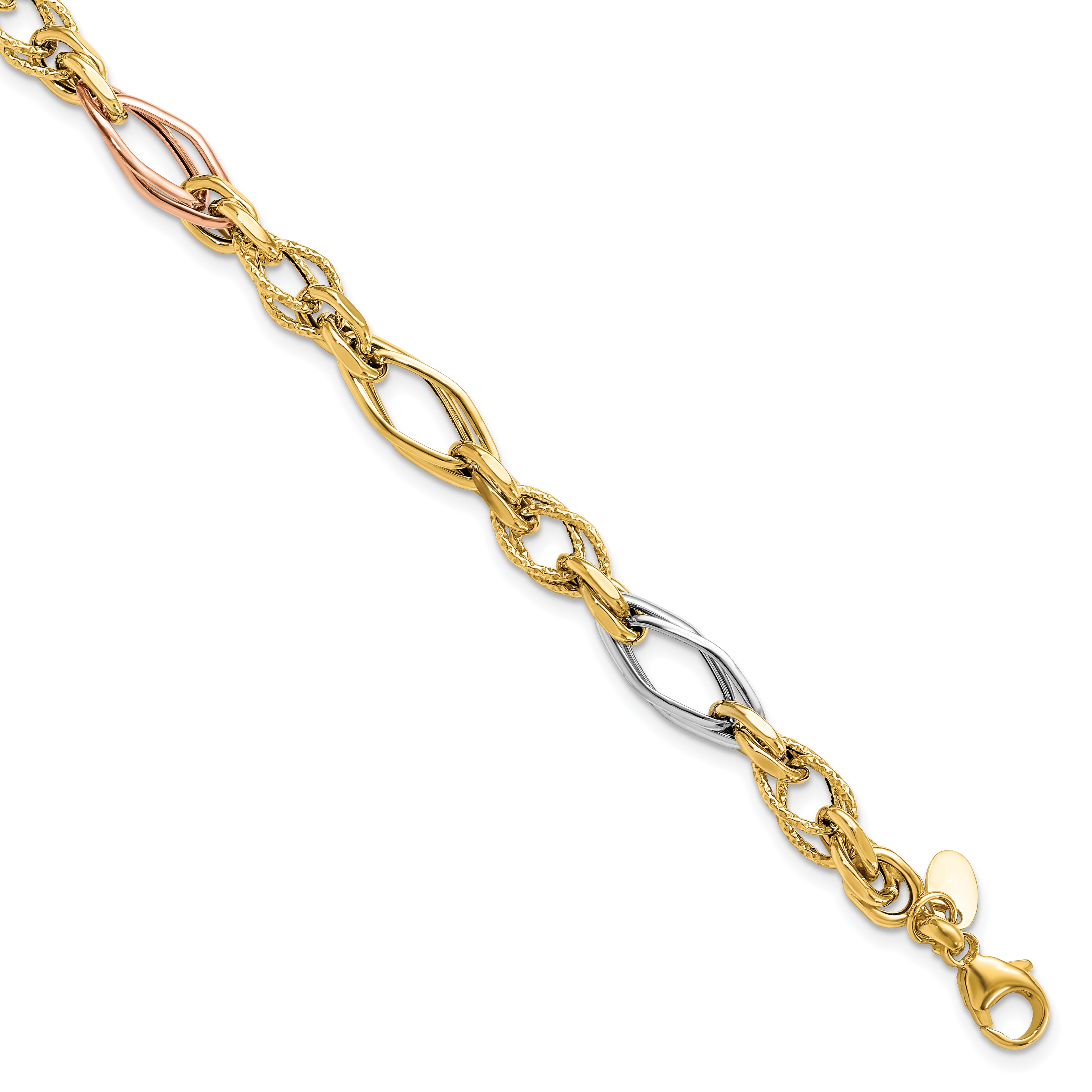 14k with White and Rose Gold-plating Polished and Textured Link Br