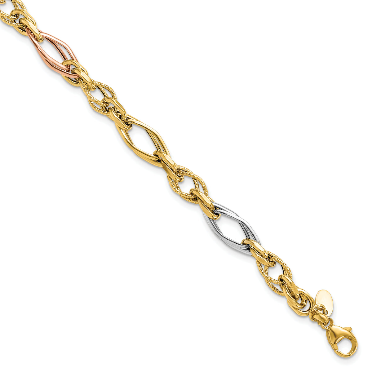 14k with White and Rose Gold-plating Polished and Textured Link Br