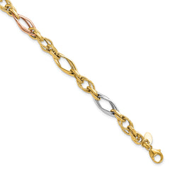 14k with White and Rose Gold-plating Polished and Textured Link Br