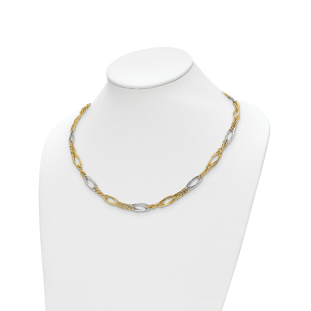 14k Rhodium Polished Fancy Link Necklace