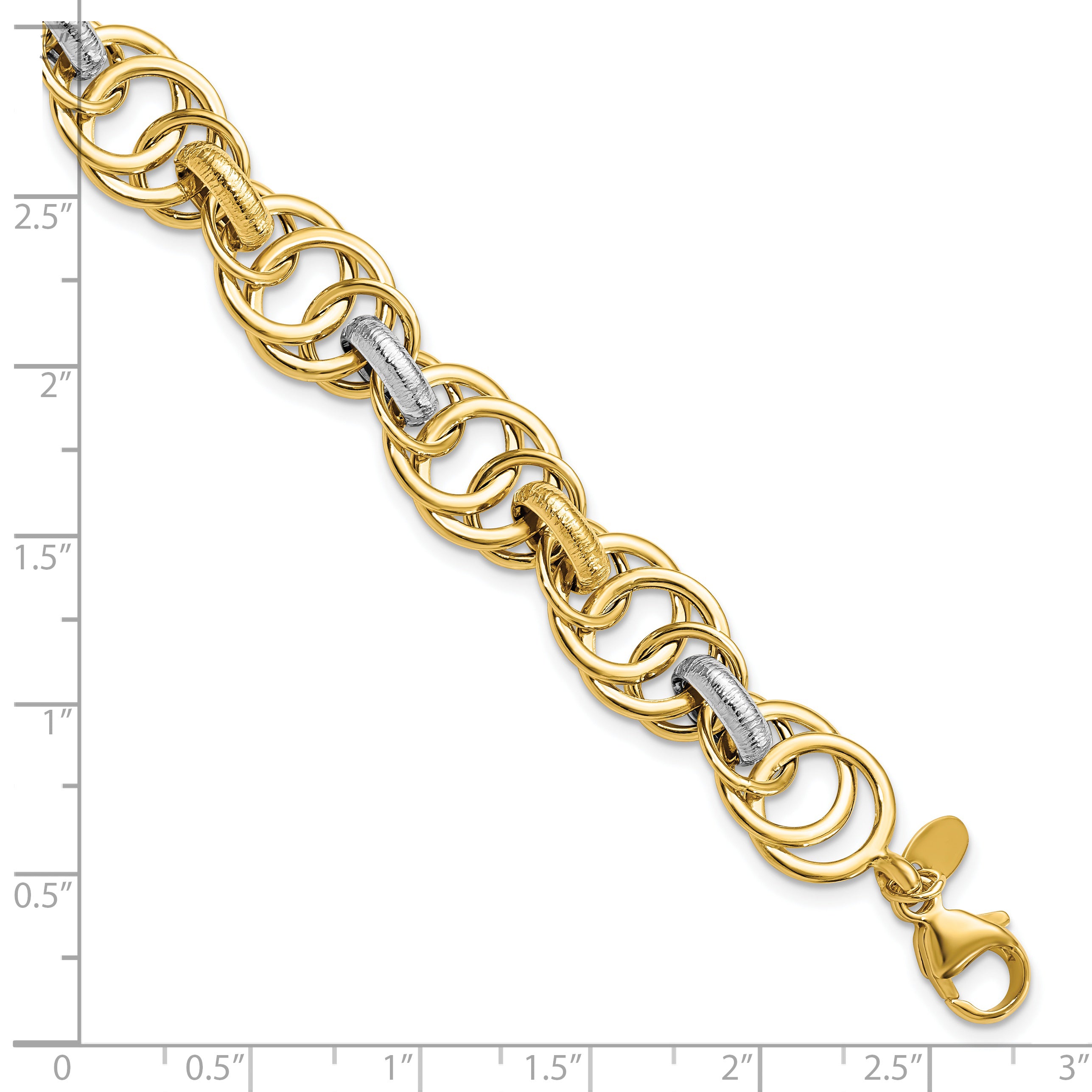 14k Rhodium Polished and Textured Fancy Link Bracelet