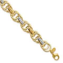 14k Rhodium Polished and Textured Fancy Link Bracelet