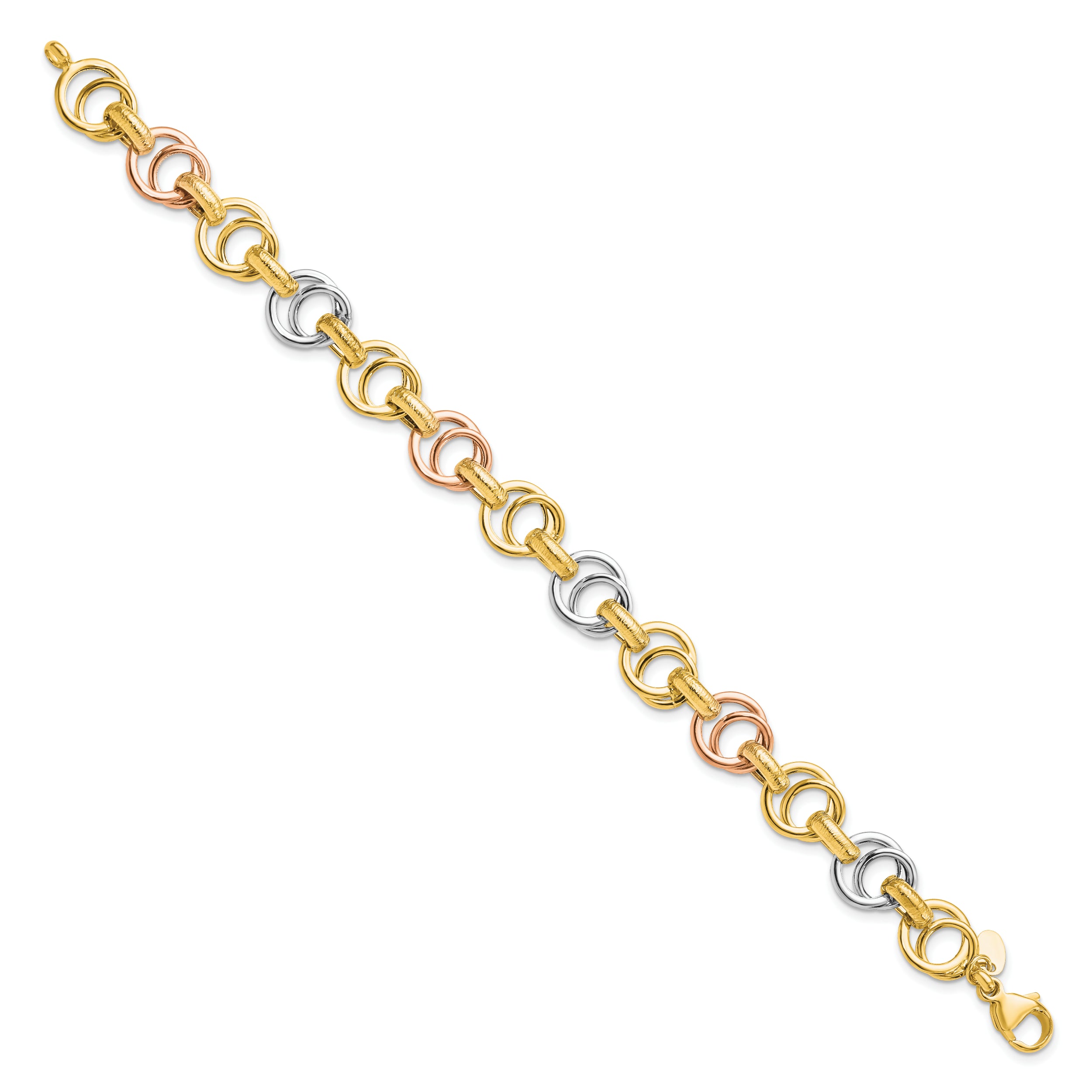14k White/Rose-plat Polished/Brushed Fancy Link Bracelet
