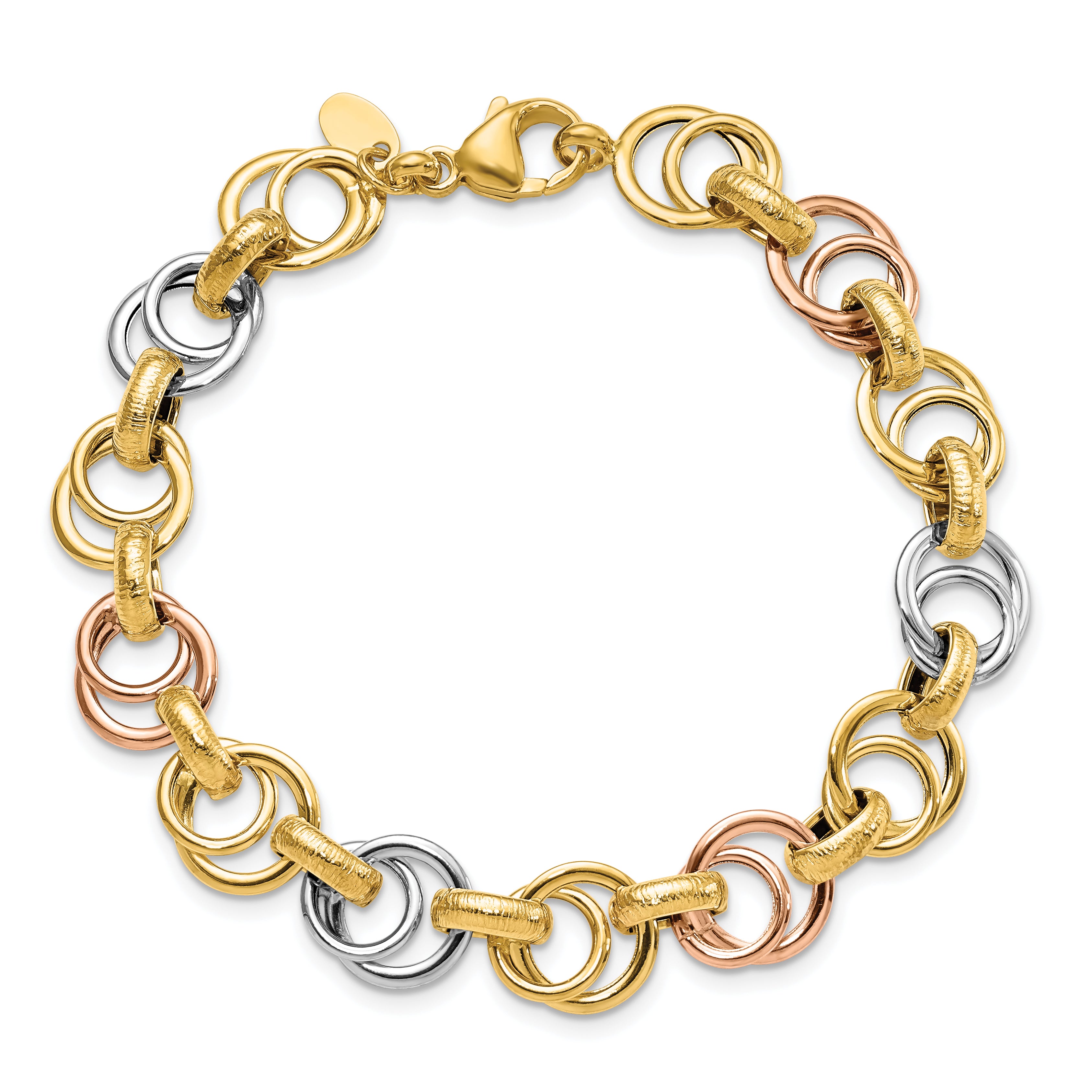 14k White/Rose-plat Polished/Brushed Fancy Link Bracelet