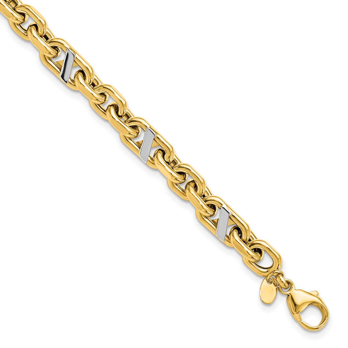 14k Men's Polished Rhodium-Platedodium Anchor Bracelet