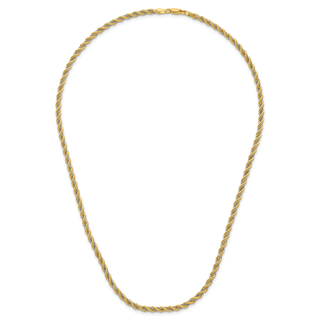 14K Two-tone Polished Textured Rope Necklace