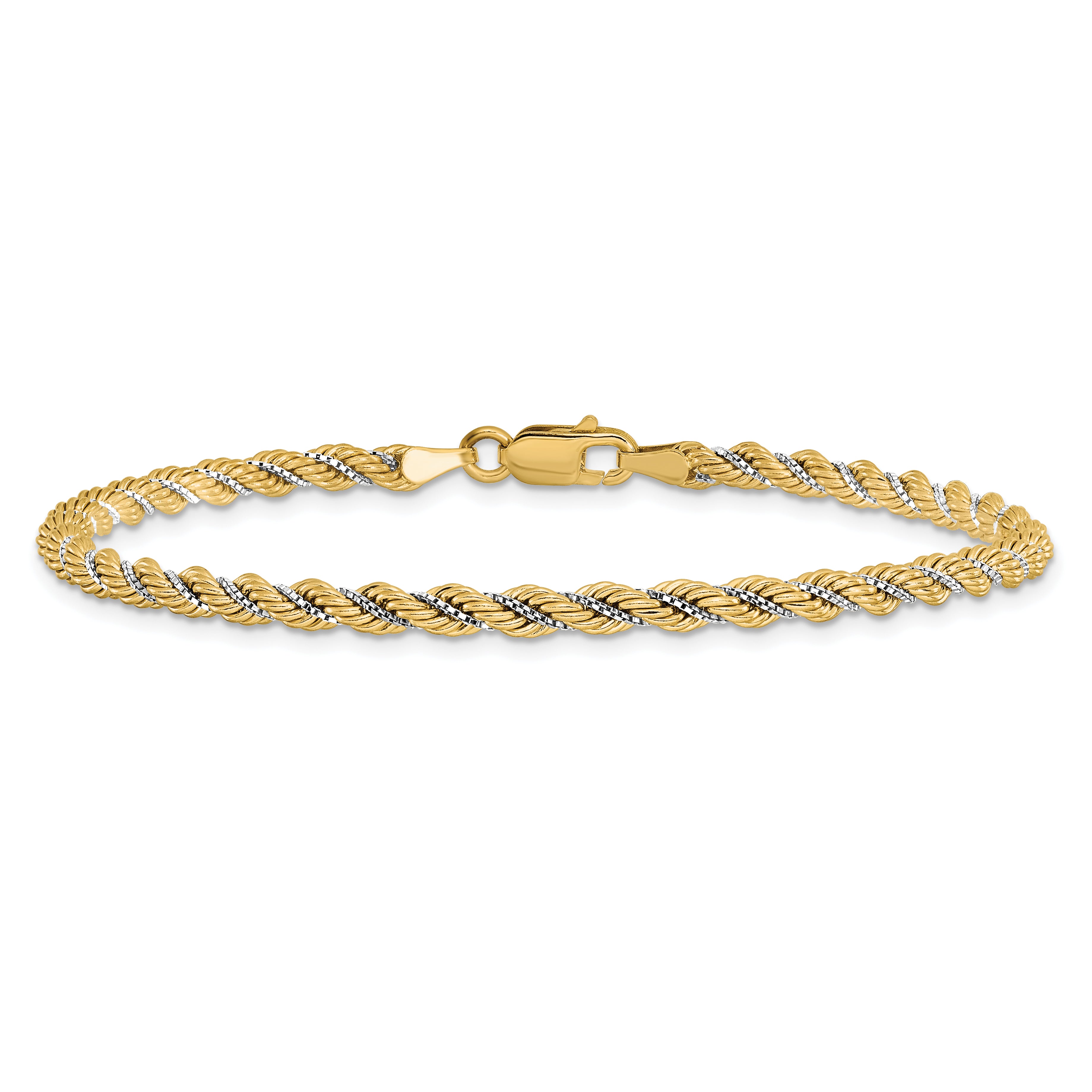 14K Two-tone Polished Textured Rope Bracelet