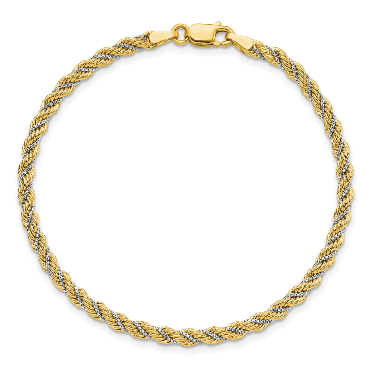 14K Two-tone Polished Textured Rope Bracelet