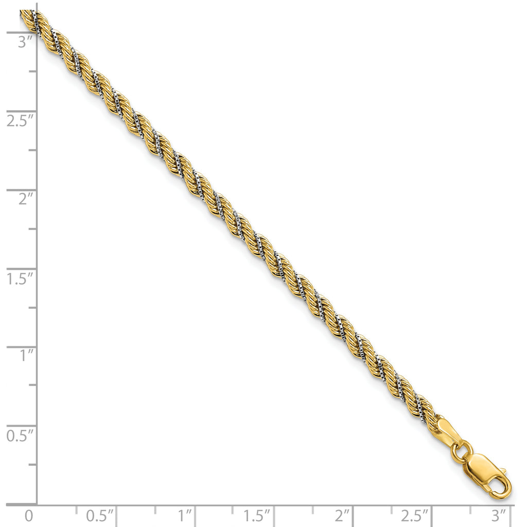 14K Two-tone Polished Textured Rope Bracelet