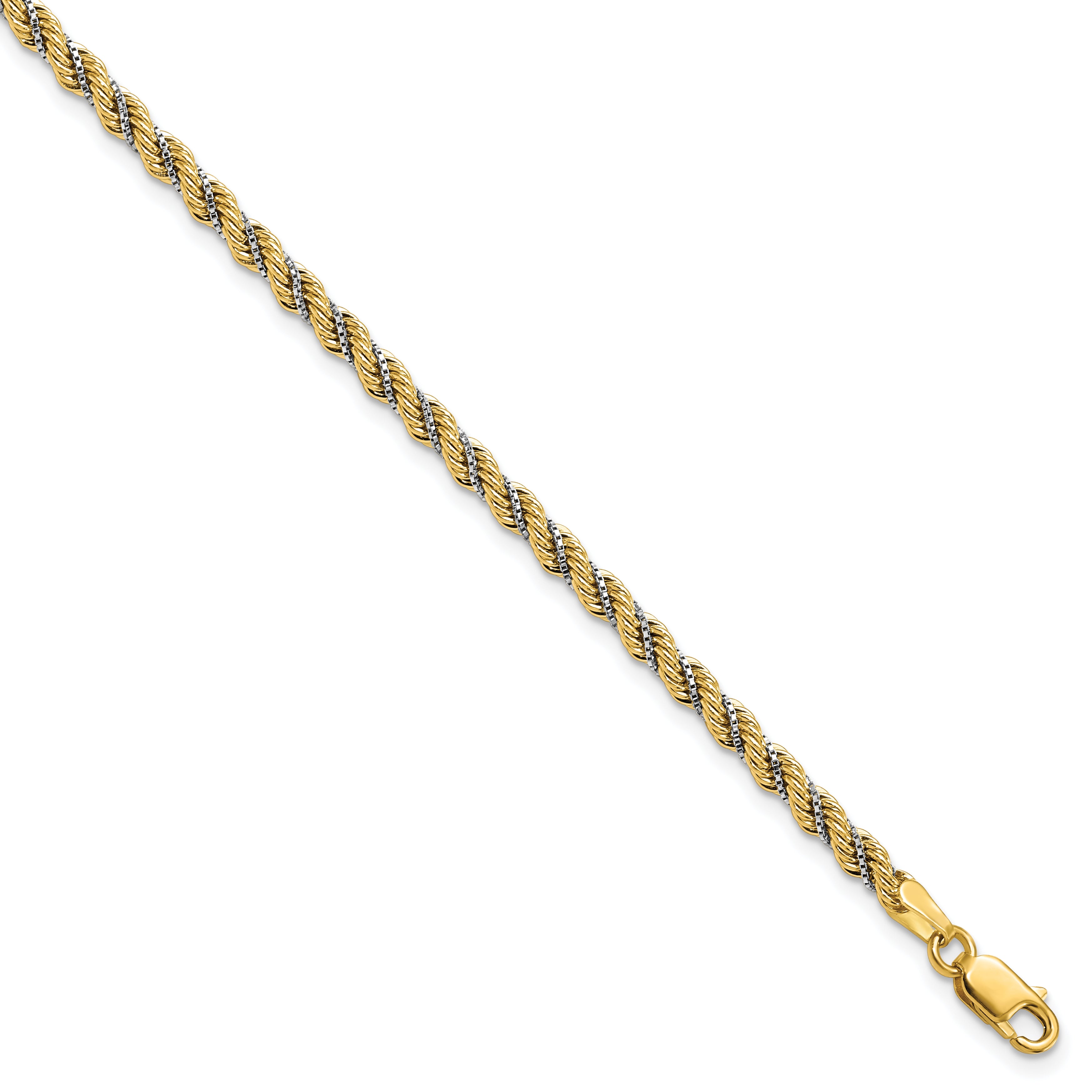 14K Two-tone Polished Textured Rope Bracelet Secondary image