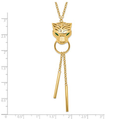 14k Polished Green Enamel Tiger Y-drop Necklace