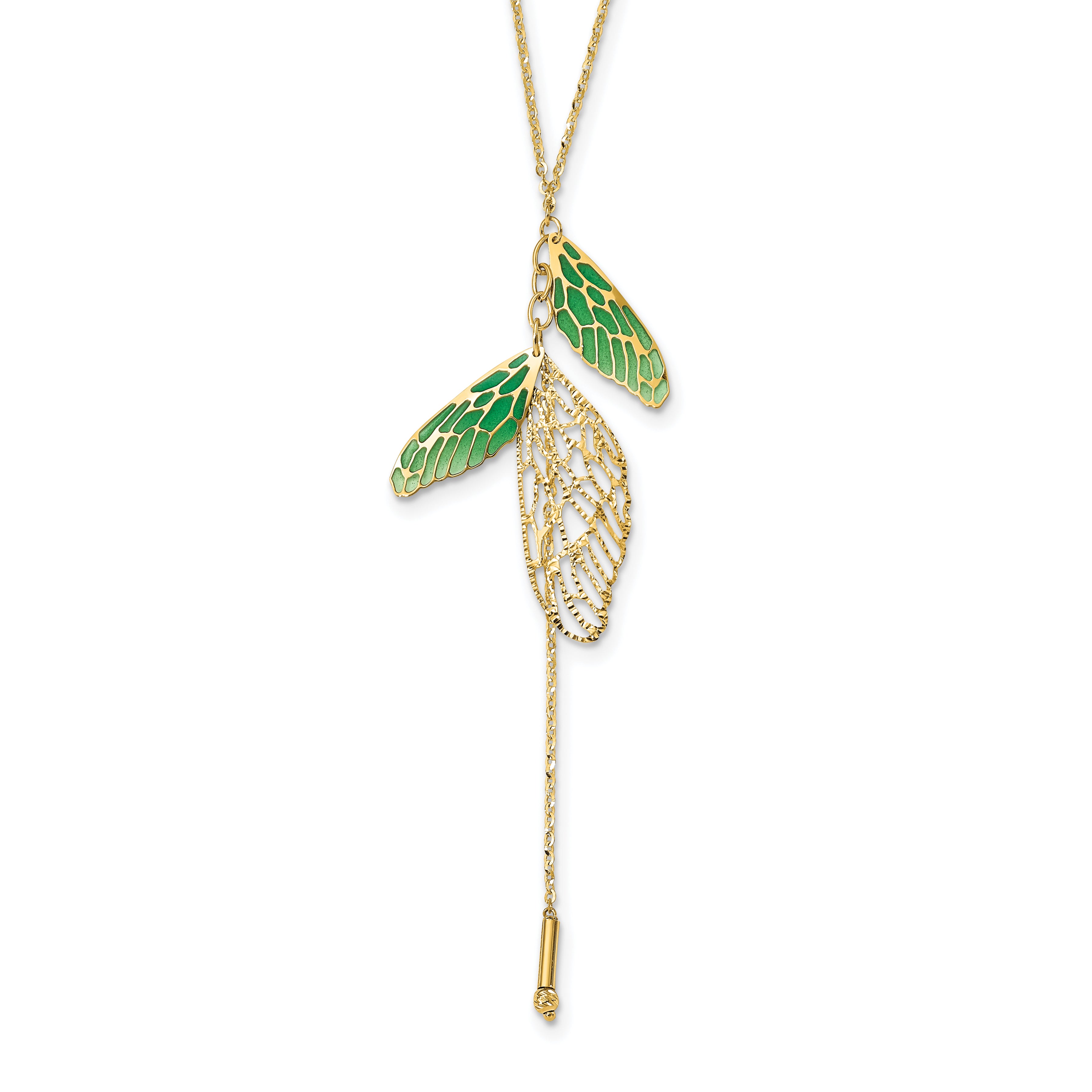 14k Polished Green Enamel Butterfly Wing Y-drop Necklace Main image