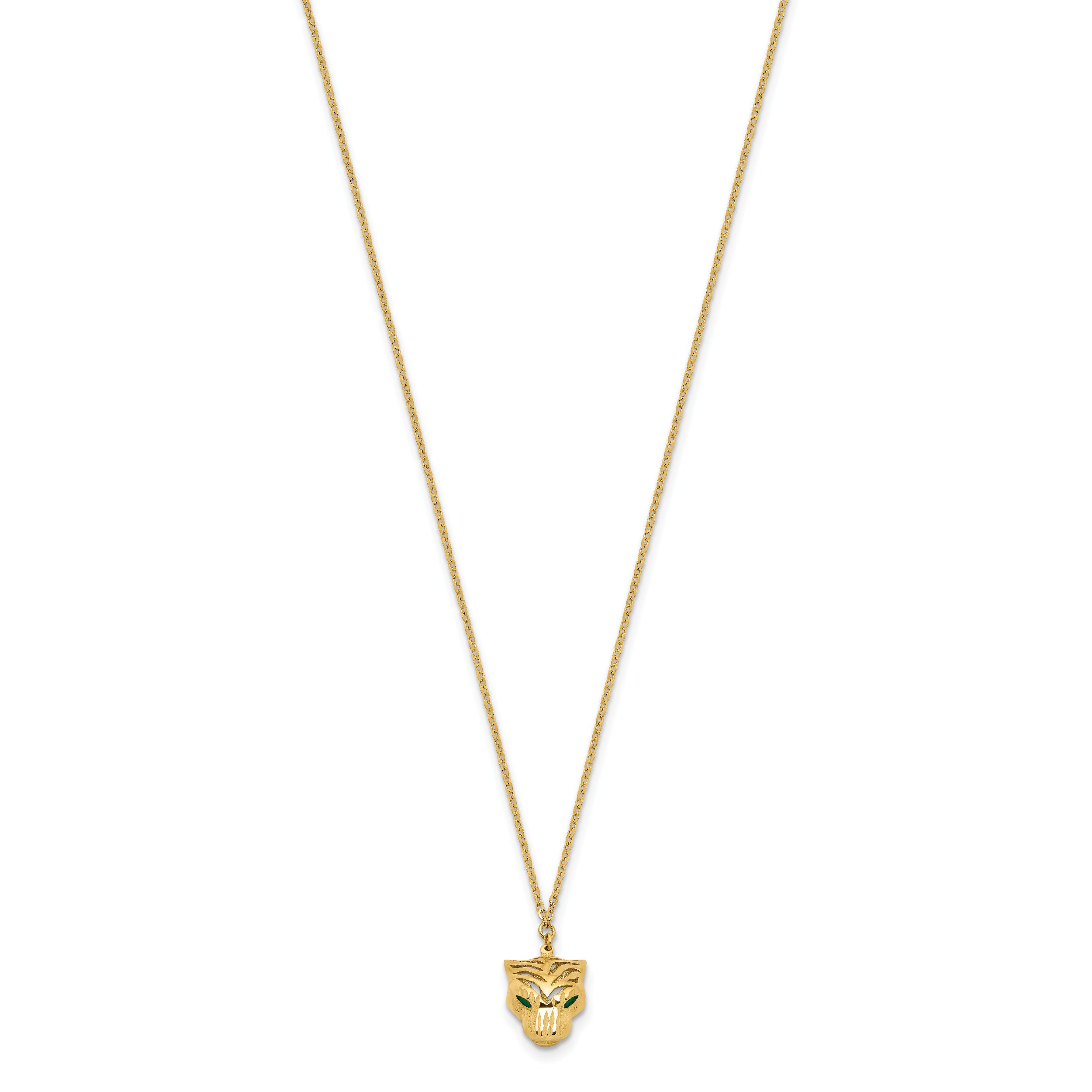 14k Polished D/C Green Enamel Tiger Necklace