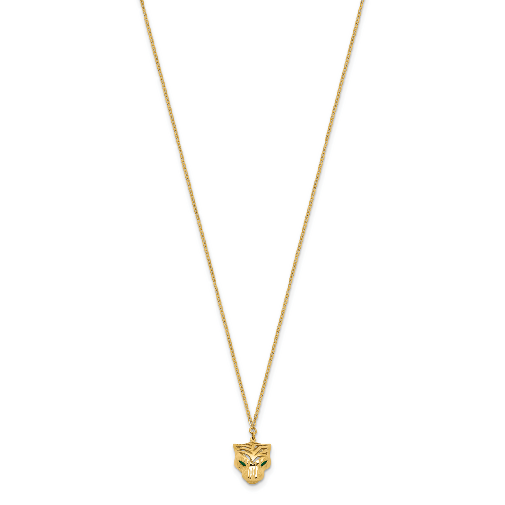 14k Polished D/C Green Enamel Tiger Necklace