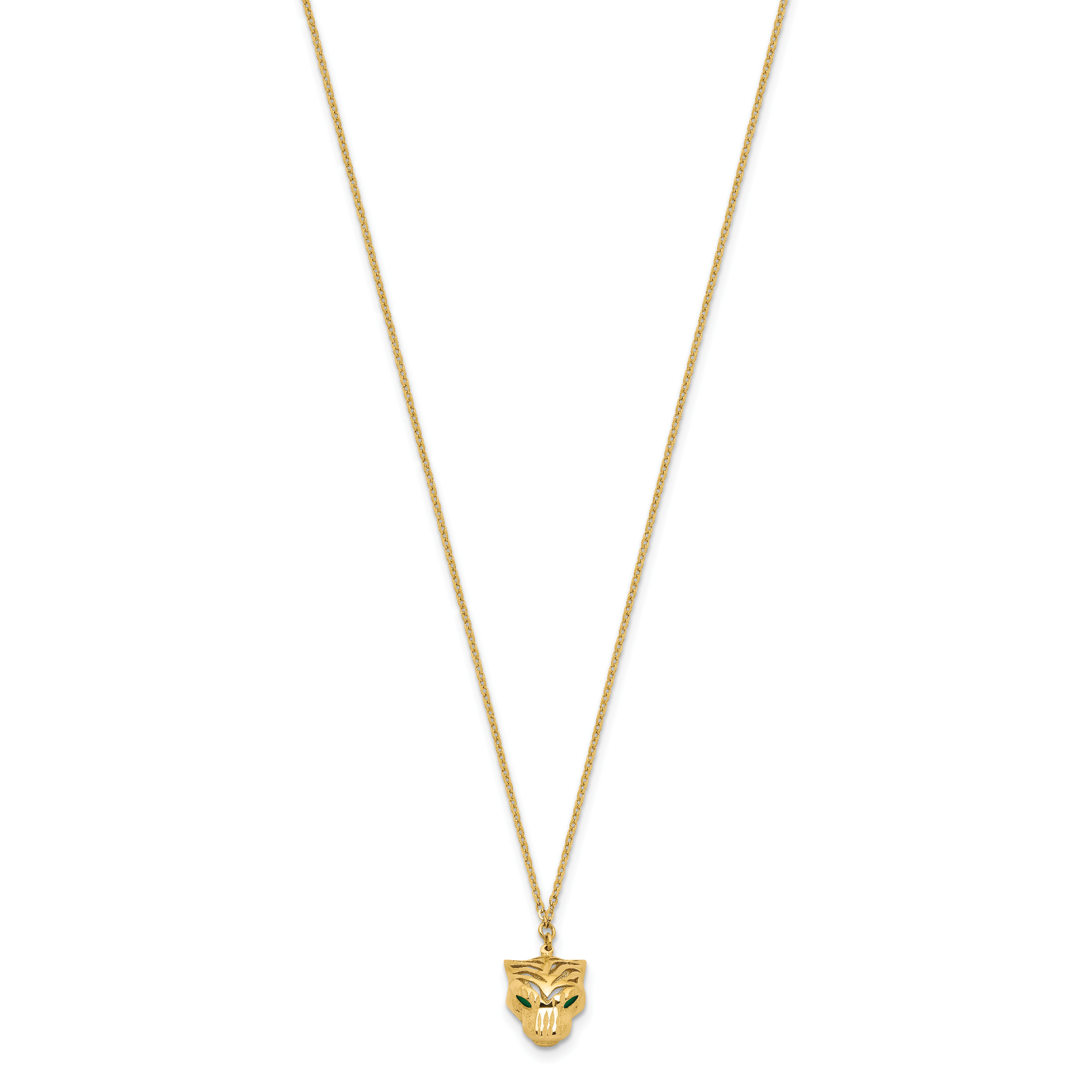 14k Polished D/C Green Enamel Tiger Necklace