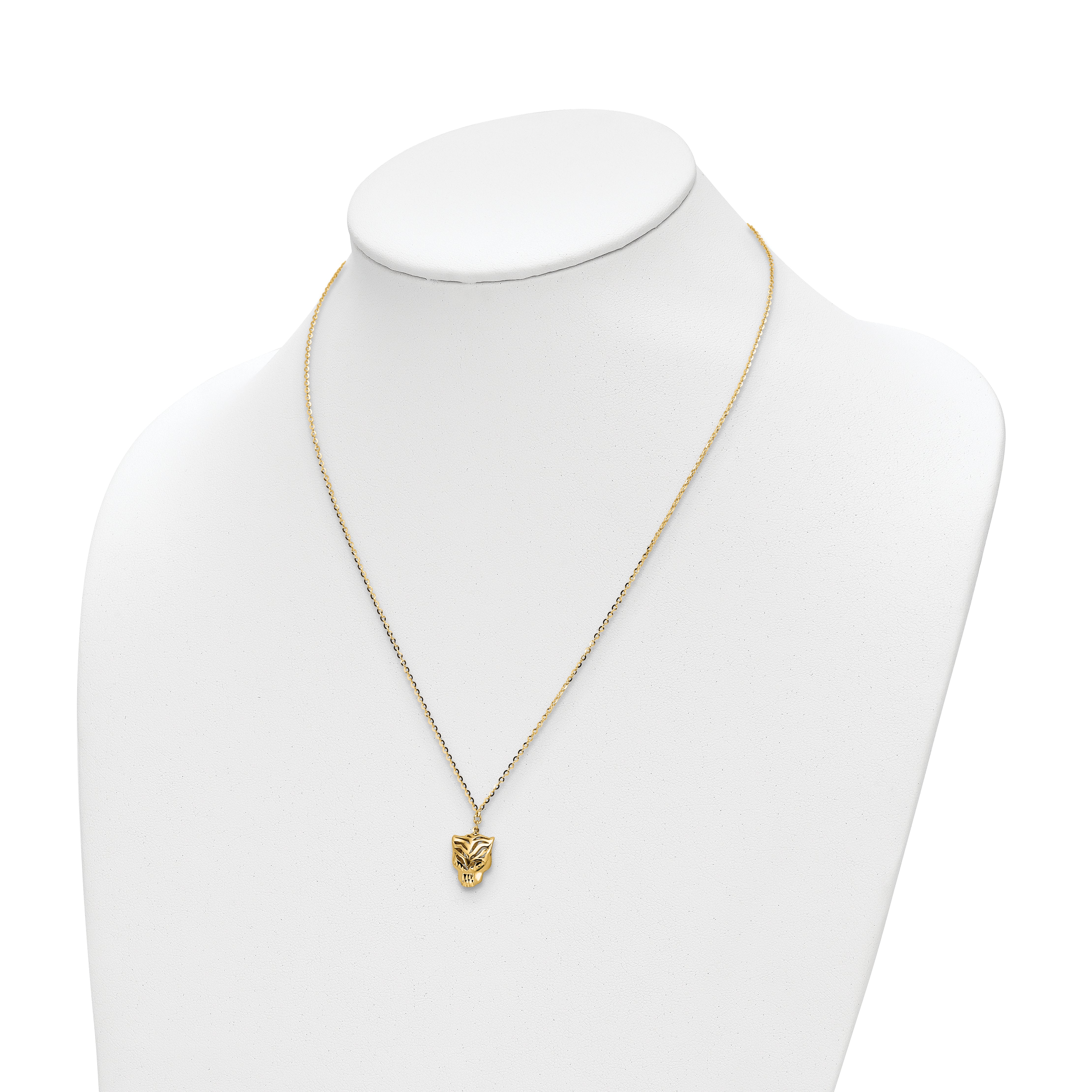 14k Polished D/C Green Enamel Tiger Necklace