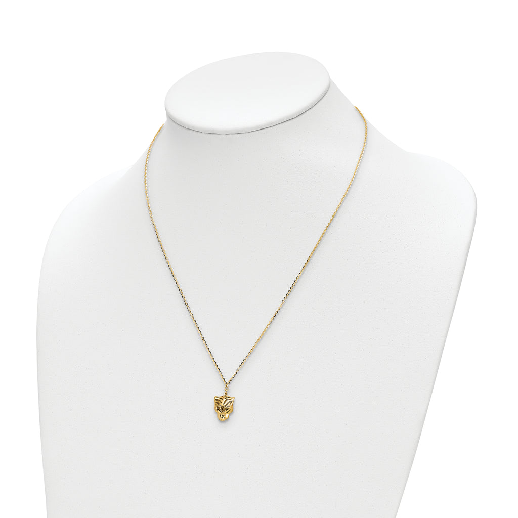 14k Polished D/C Green Enamel Tiger Necklace