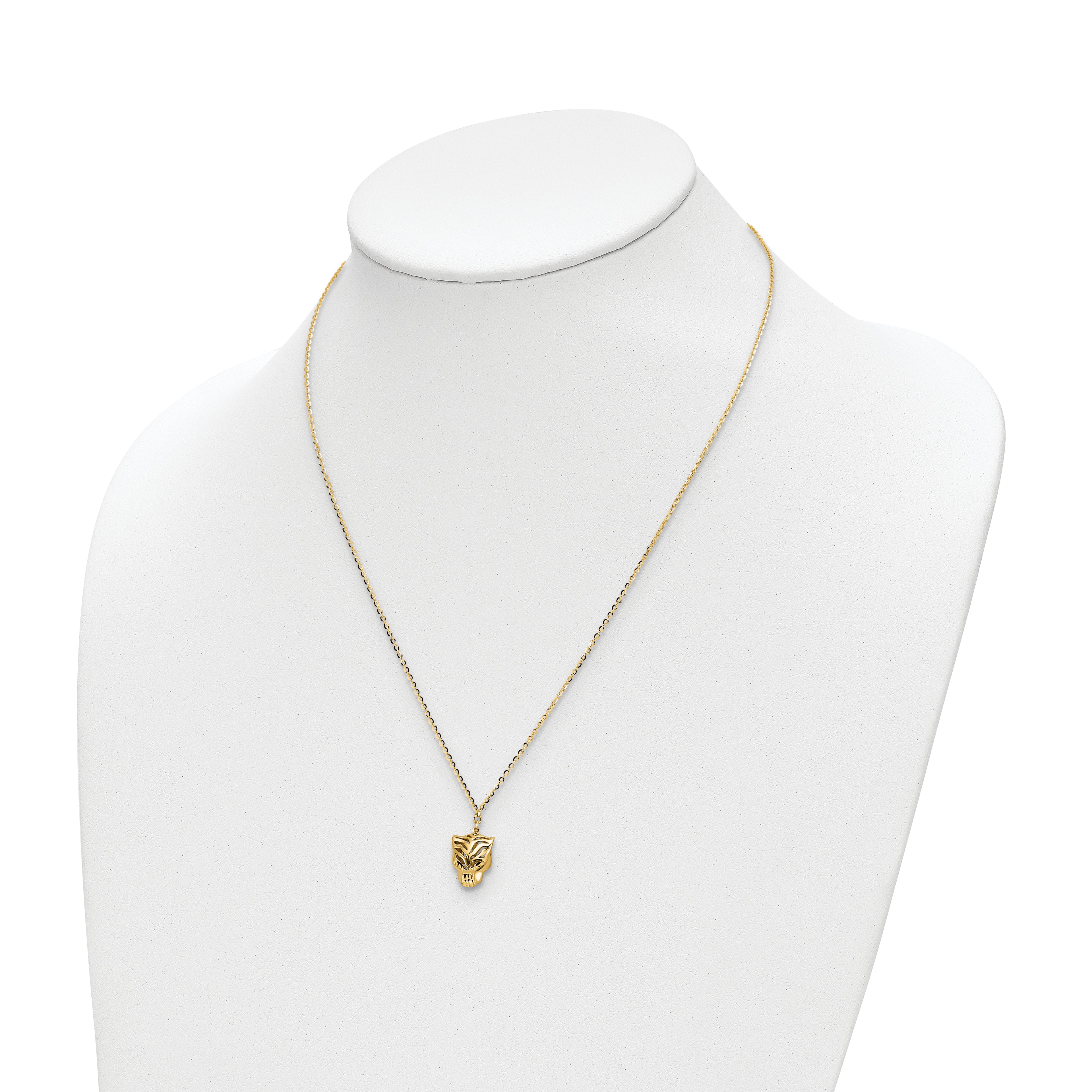 14k Polished D/C Green Enamel Tiger Necklace