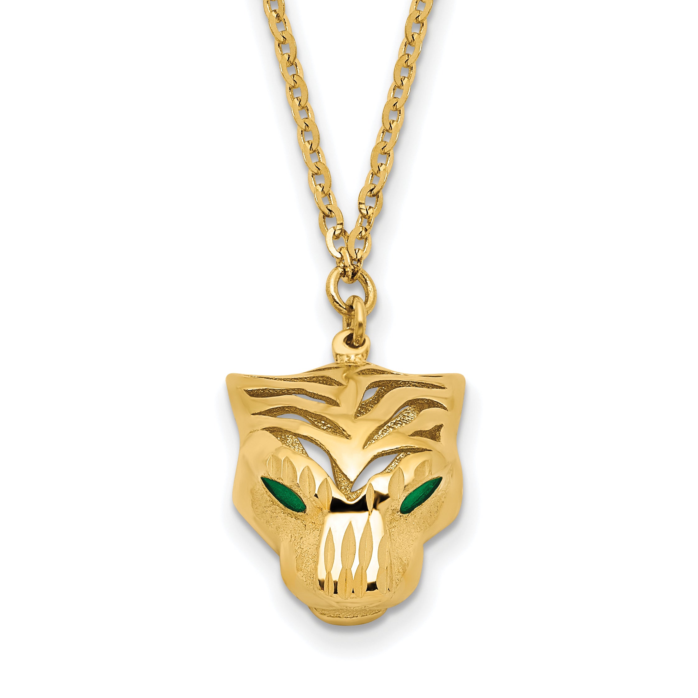 14k Polished D/C Green Enamel Tiger Necklace Main image