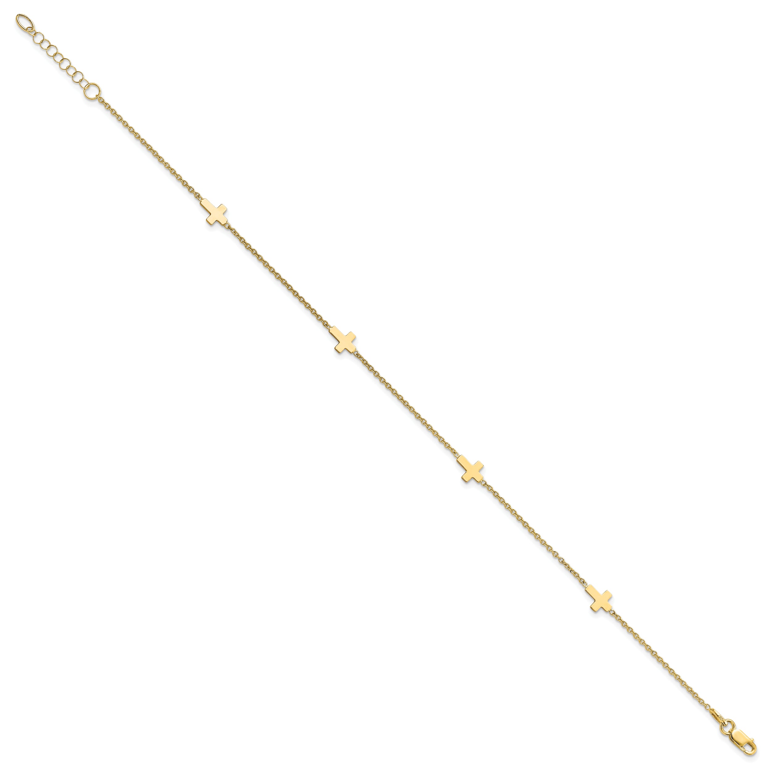14k Polished Cross 9in w/ 1in ext. Anklet