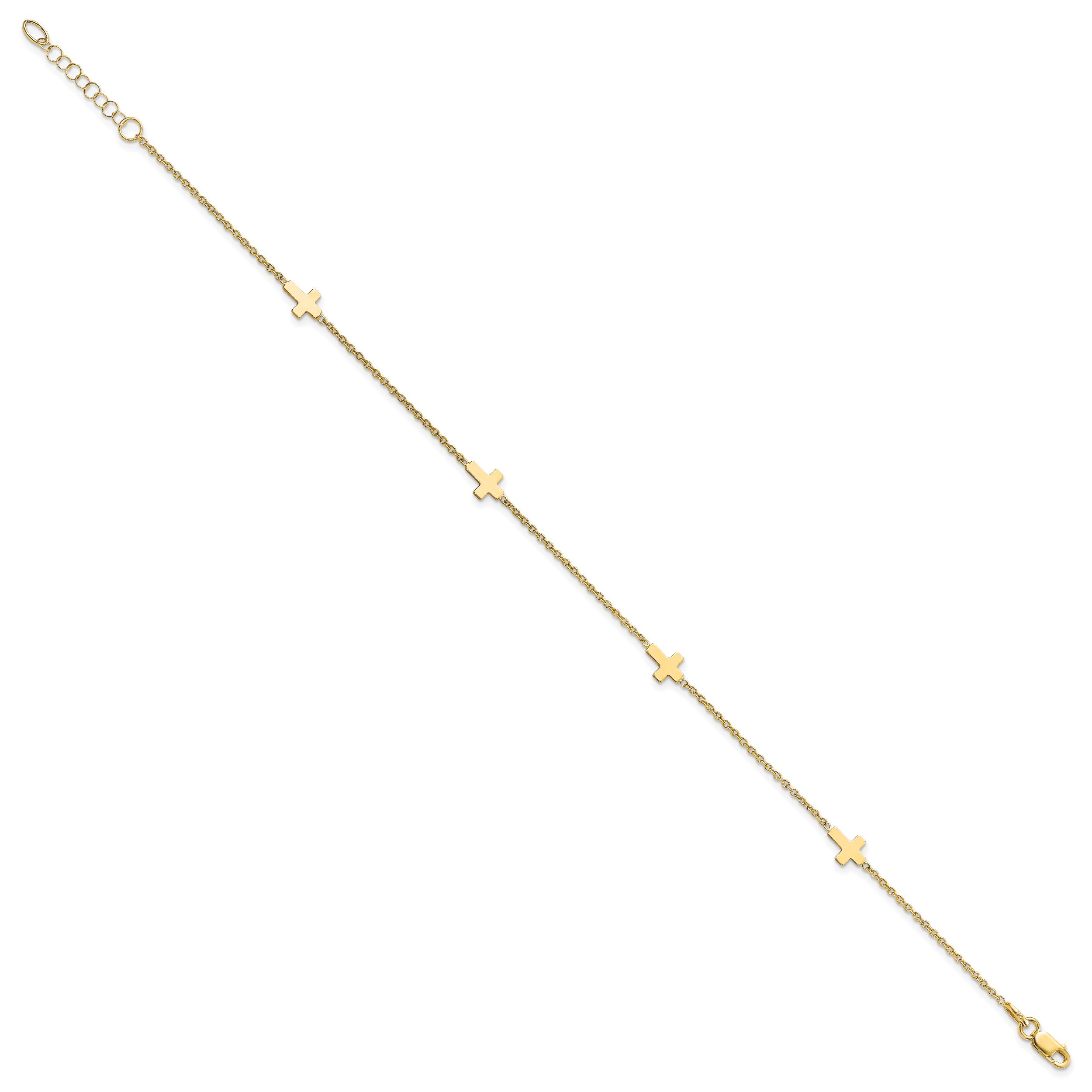 14k Polished Cross 9in w/ 1in ext. Anklet Secondary image
