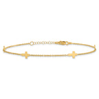 14k Polished Cross 9in w/ 1in ext. Anklet