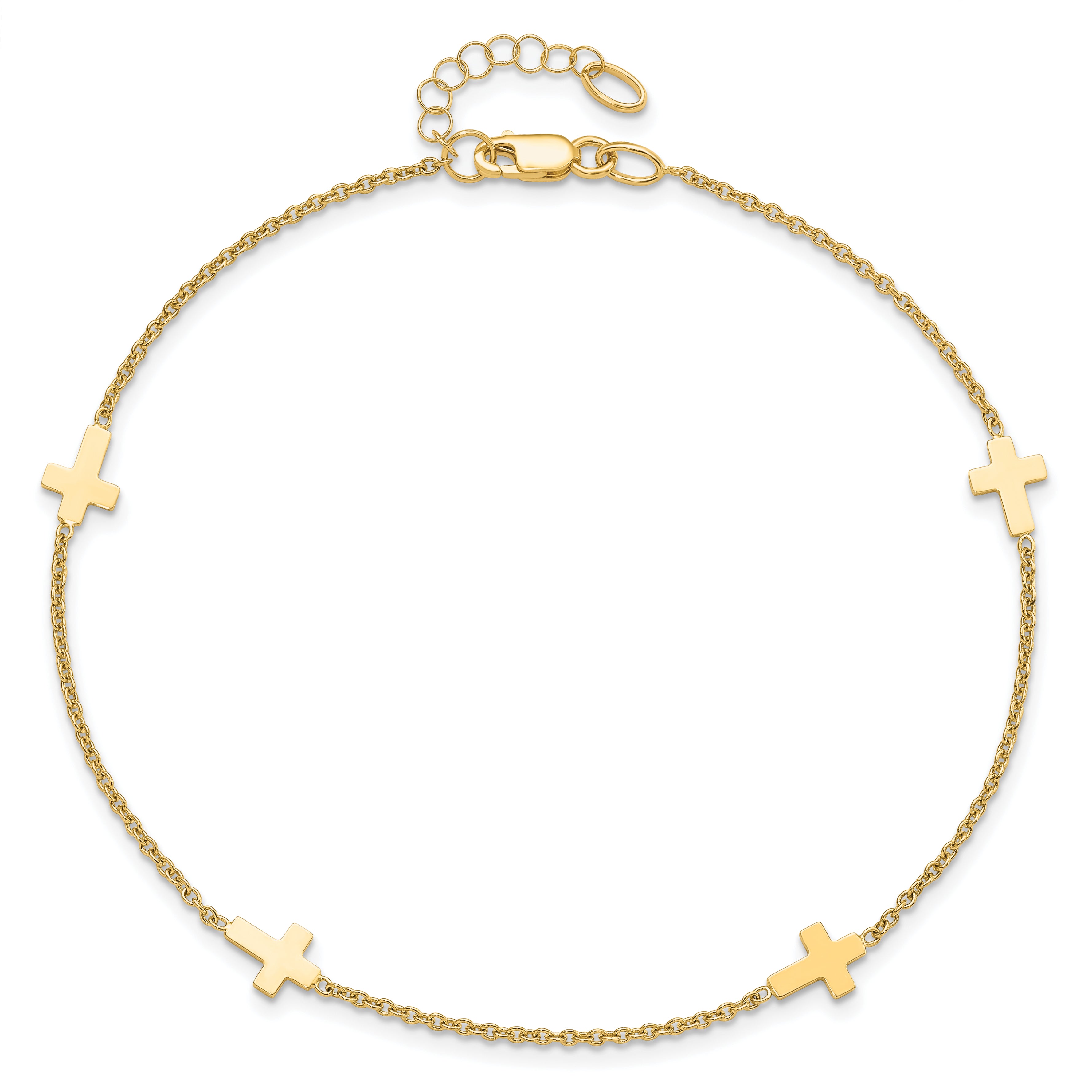 14k Polished Cross 9in w/ 1in ext. Anklet