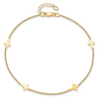 14k Polished Cross 9in w/ 1in ext. Anklet