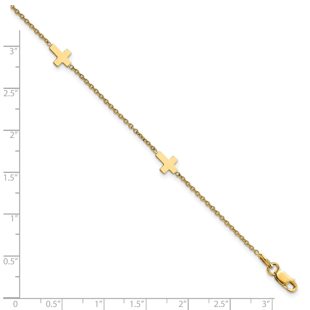 14k Polished Cross 9in w/ 1in ext. Anklet