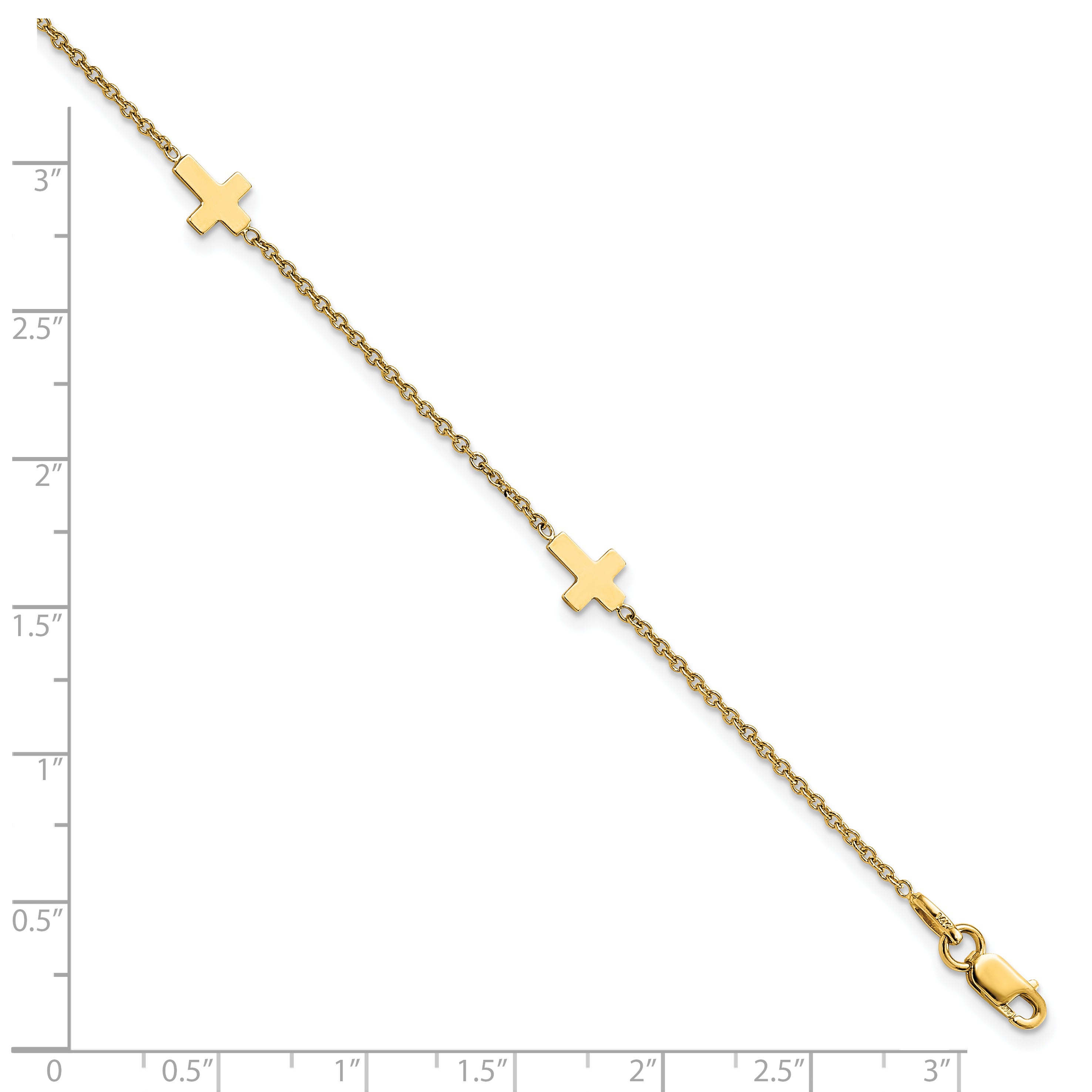 14k Polished Cross 9in w/ 1in ext. Anklet