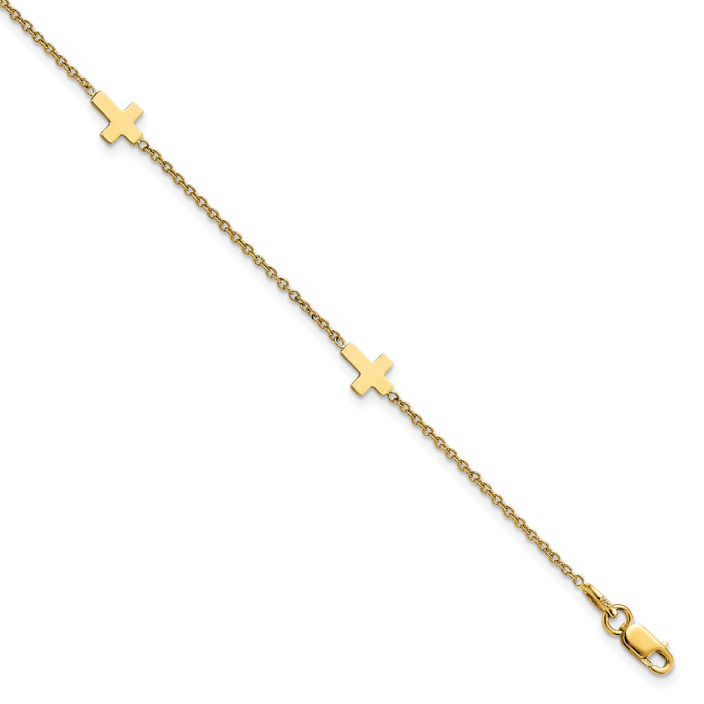 14k Polished Cross 9in w/ 1in ext. Anklet