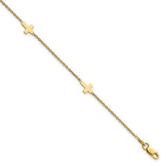 14k Polished Cross 9in w/ 1in ext. Anklet