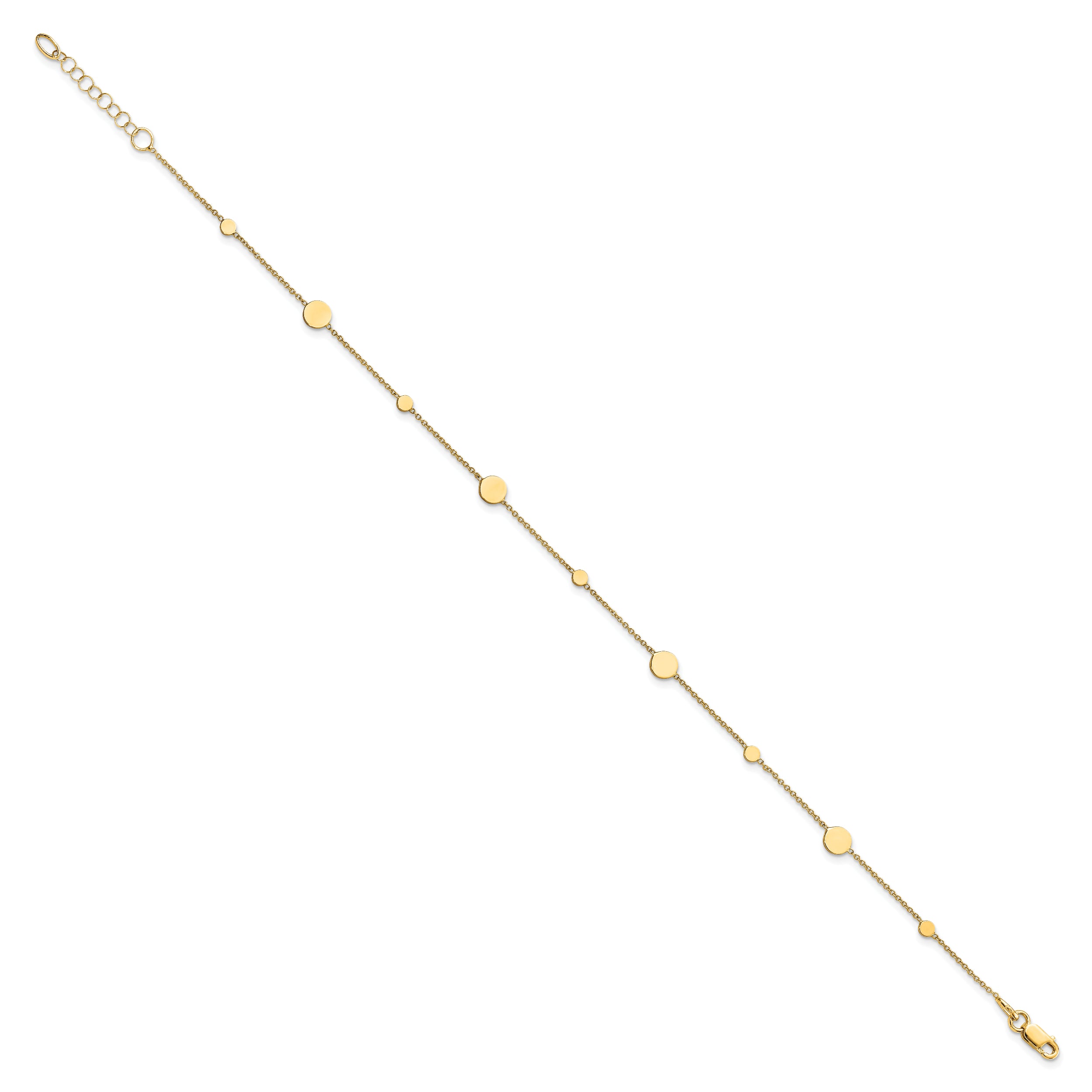 14k Polished Discs 9 inch Plus 1 inch Extender - Total 10 inch Anklet