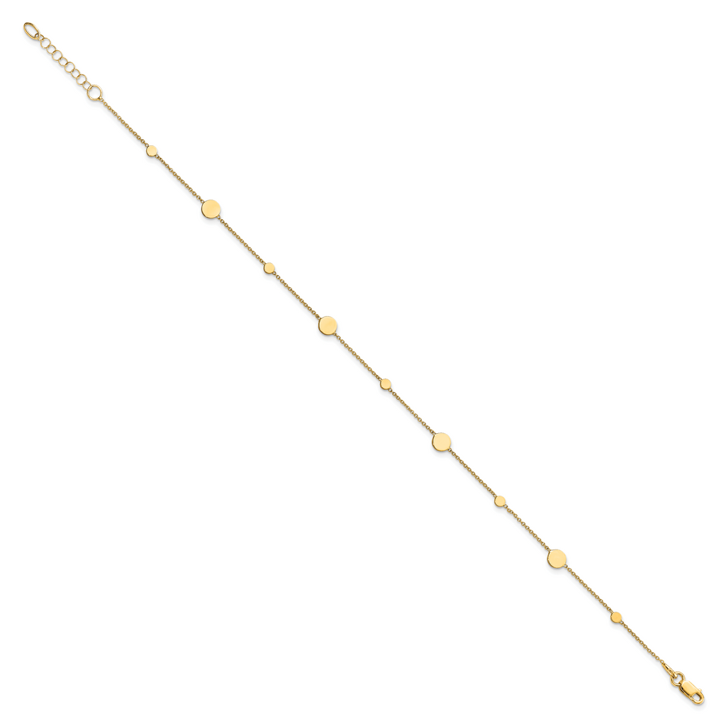 14k Polished Discs 9 inch Plus 1 inch Extender - Total 10 inch Anklet