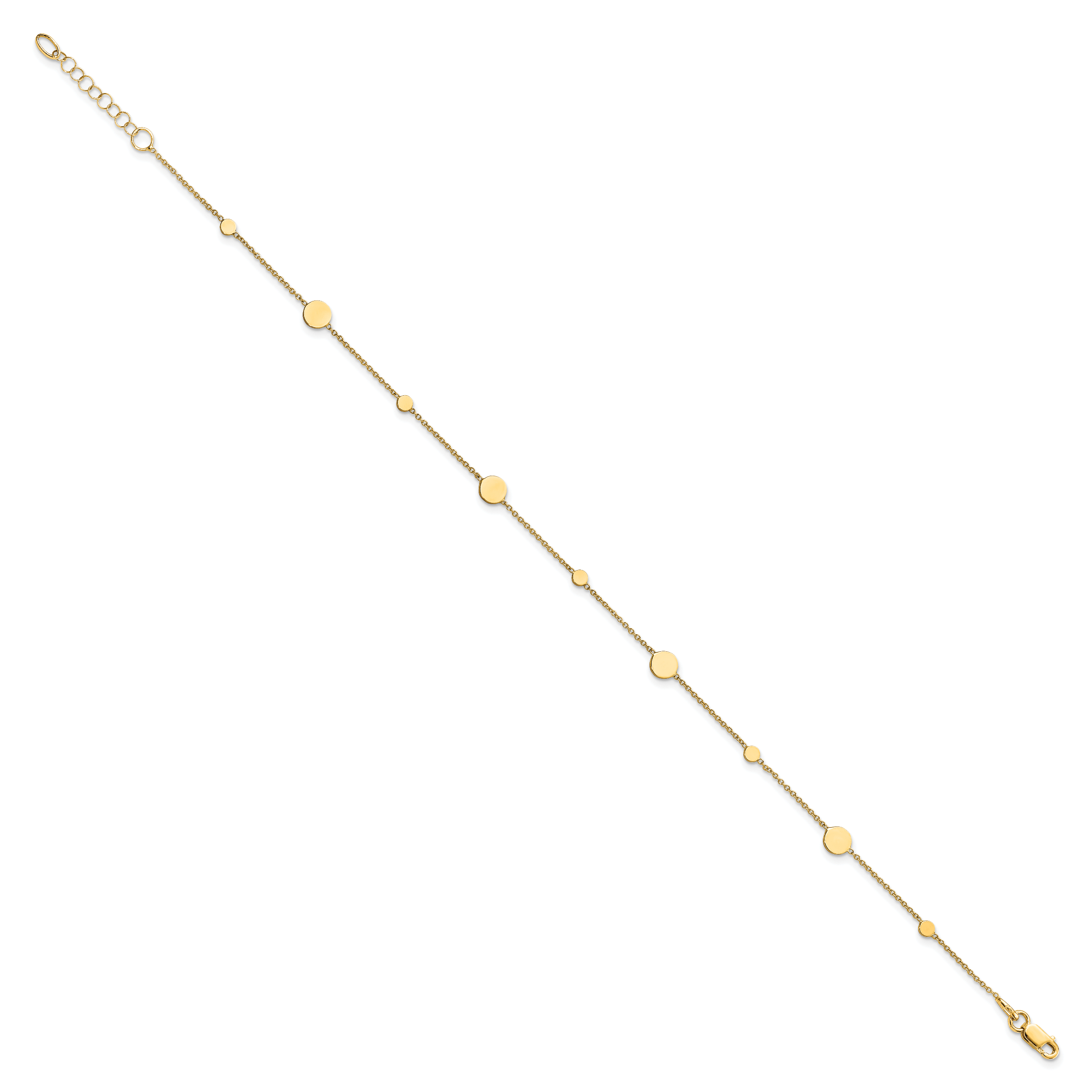 14k Polished Discs 9 inch Plus 1 inch Extender - Total 10 inch Anklet