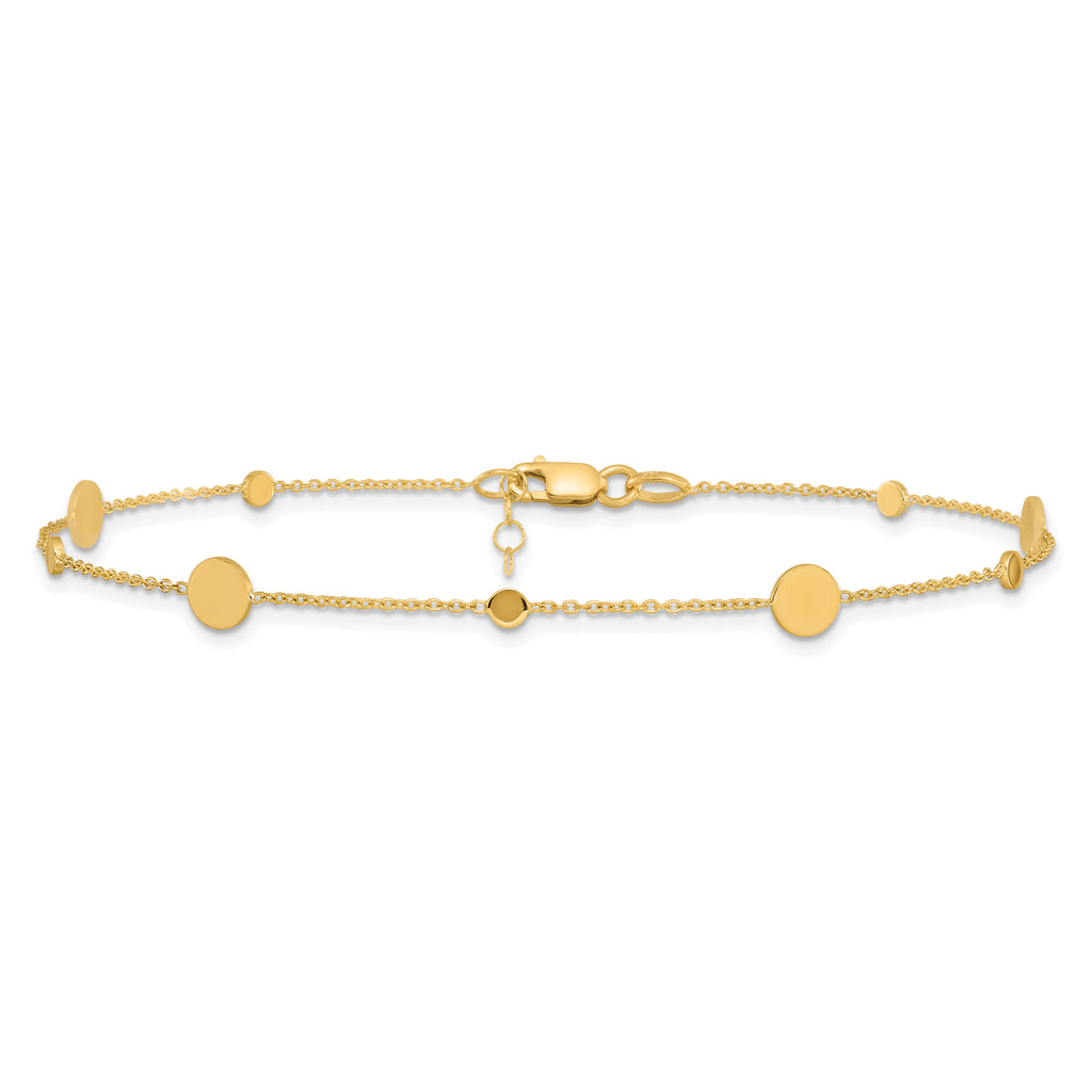 14k Polished Discs 9 inch Plus 1 inch Extender - Total 10 inch Anklet