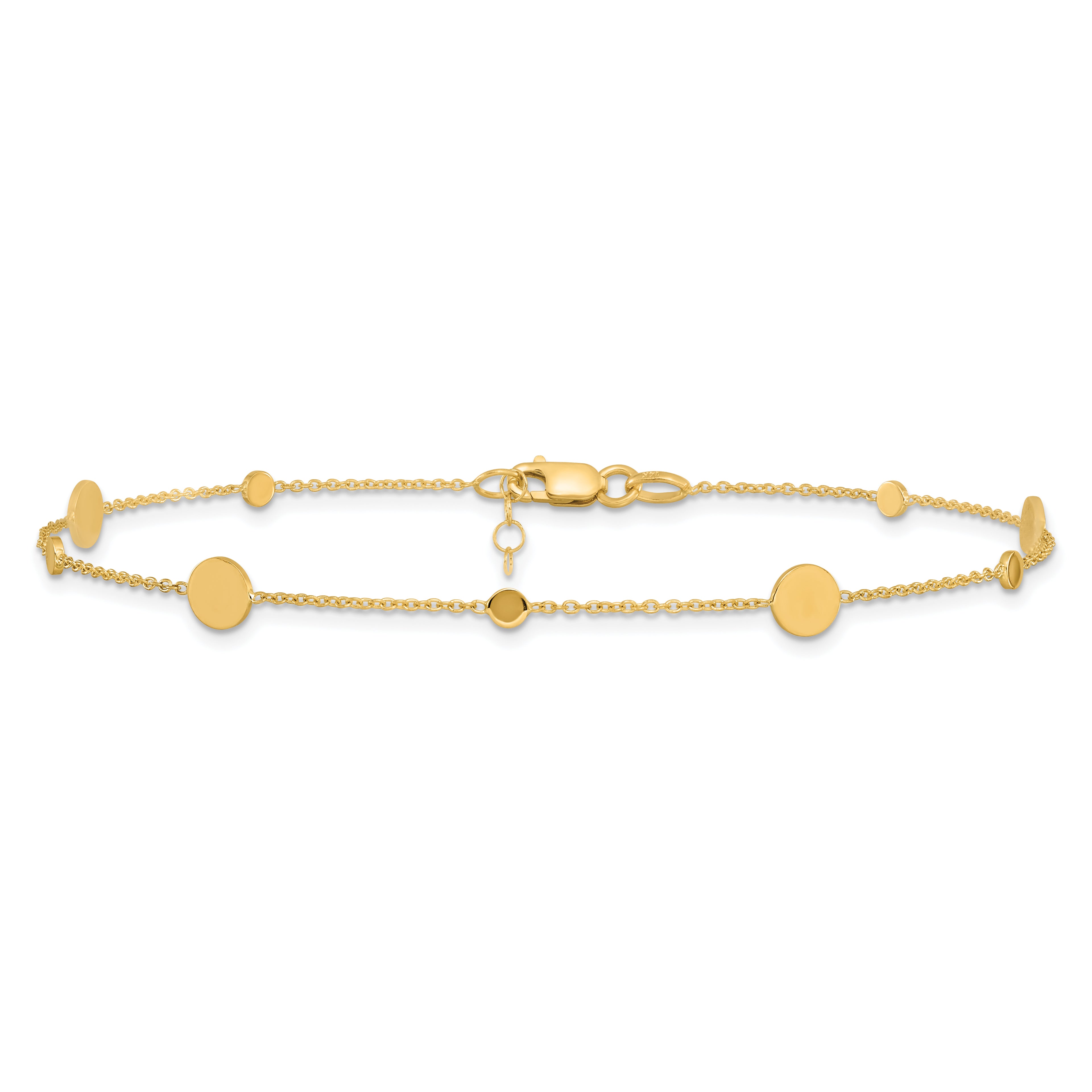 14k Polished Discs 9 inch Plus 1 inch Extender - Total 10 inch Anklet
