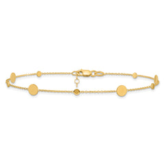 14k Polished Discs 9 inch Plus 1 inch Extender - Total 10 inch Anklet