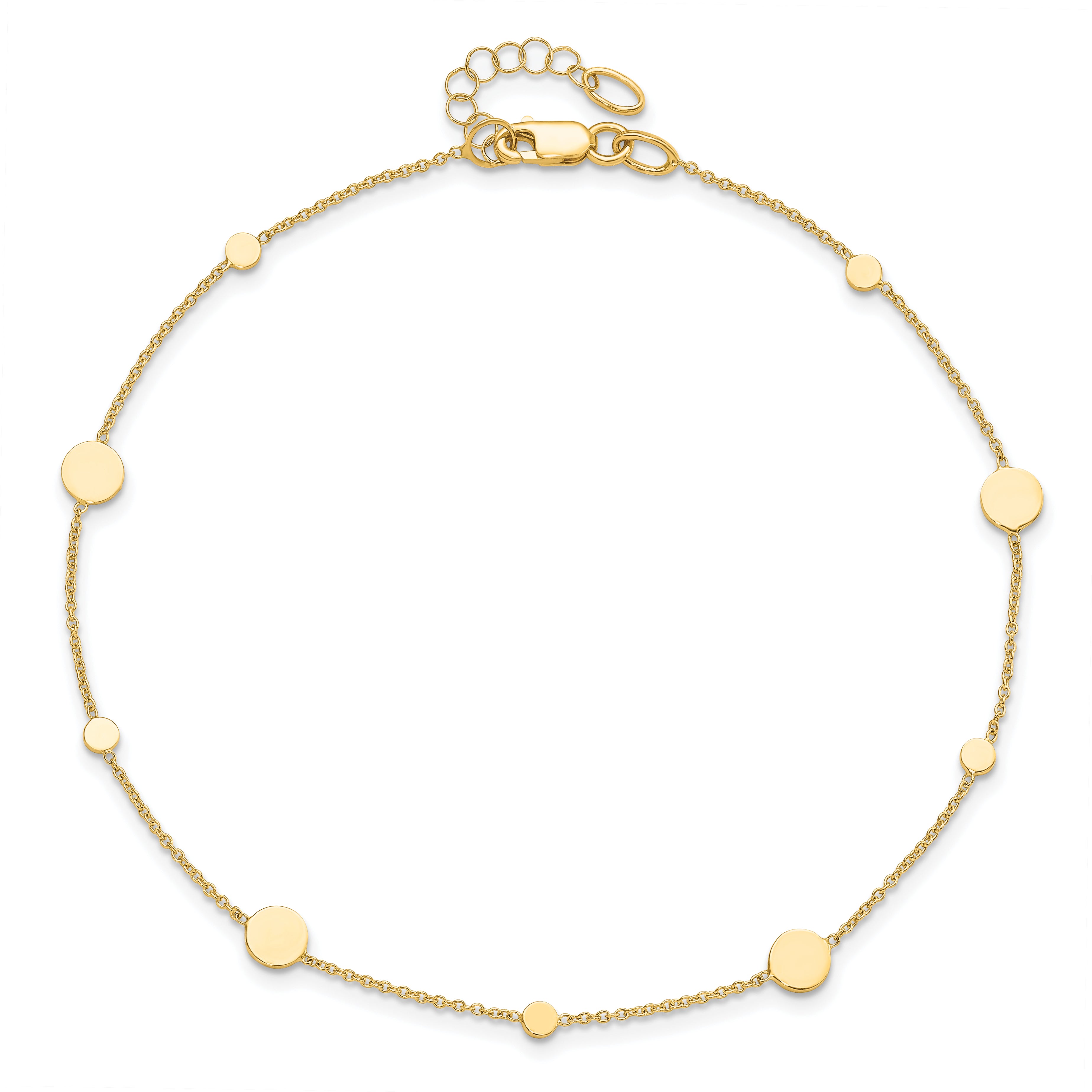 14k Polished Discs 9 inch Plus 1 inch Extender - Total 10 inch Anklet