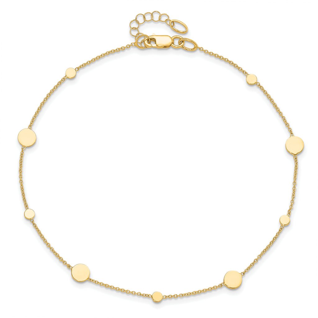 14k Polished Discs 9 inch Plus 1 inch Extender - Total 10 inch Anklet