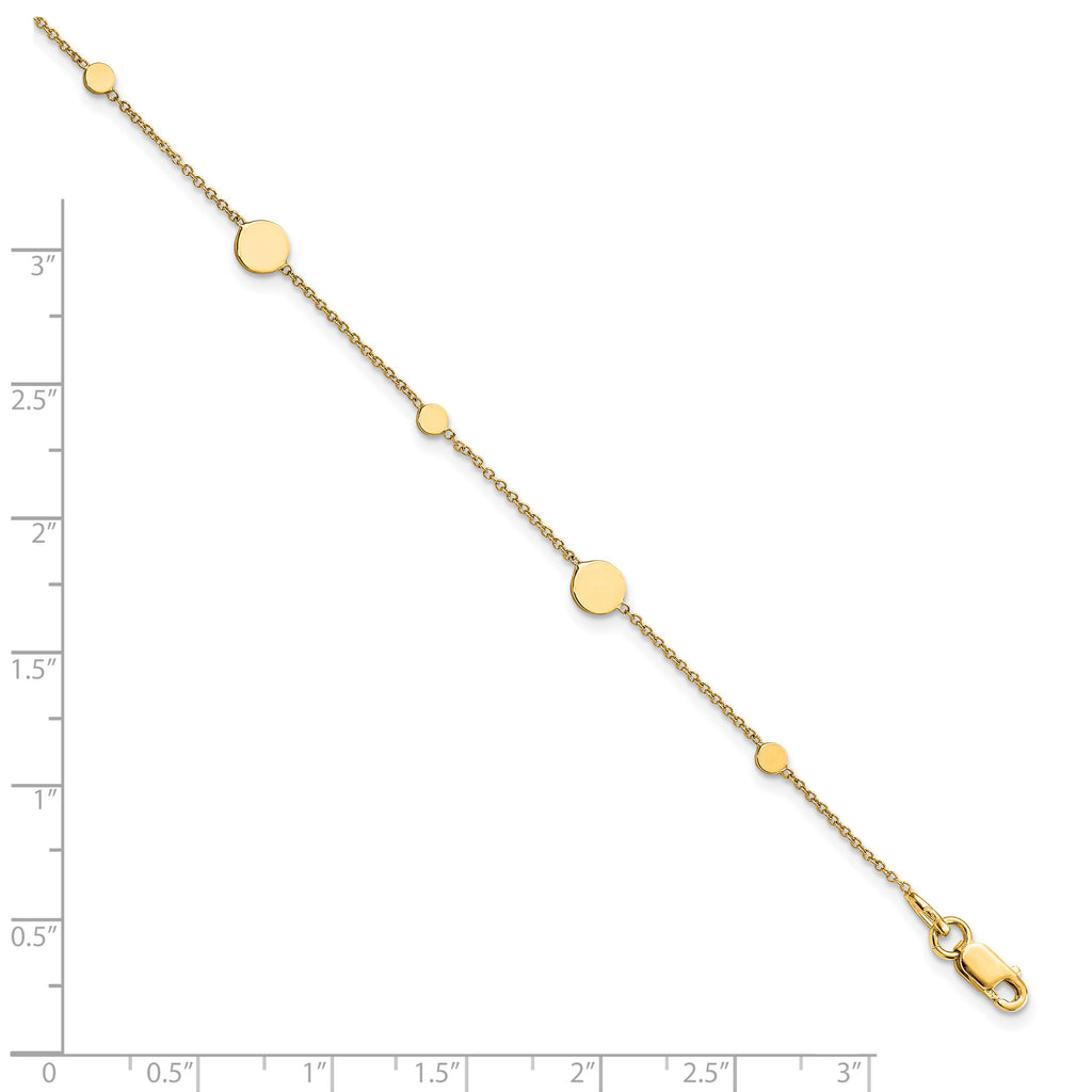 14k Polished Discs 9 inch Plus 1 inch Extender - Total 10 inch Anklet