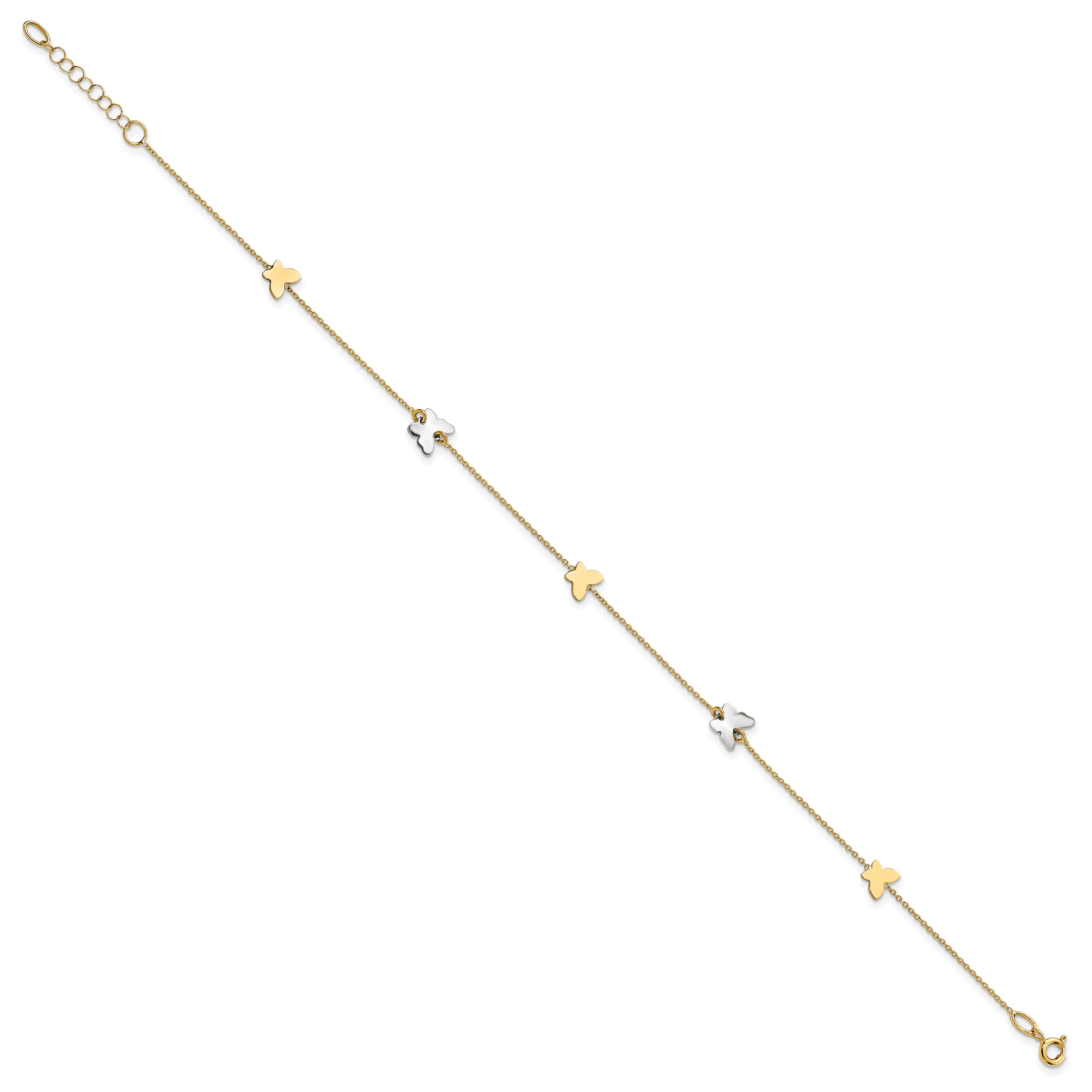 14k Two-tone Polished Butterfly w/ 1in ext  Anklet