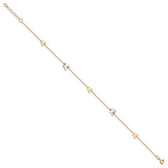 14k Two-tone Polished Butterfly w/ 1in ext  Anklet