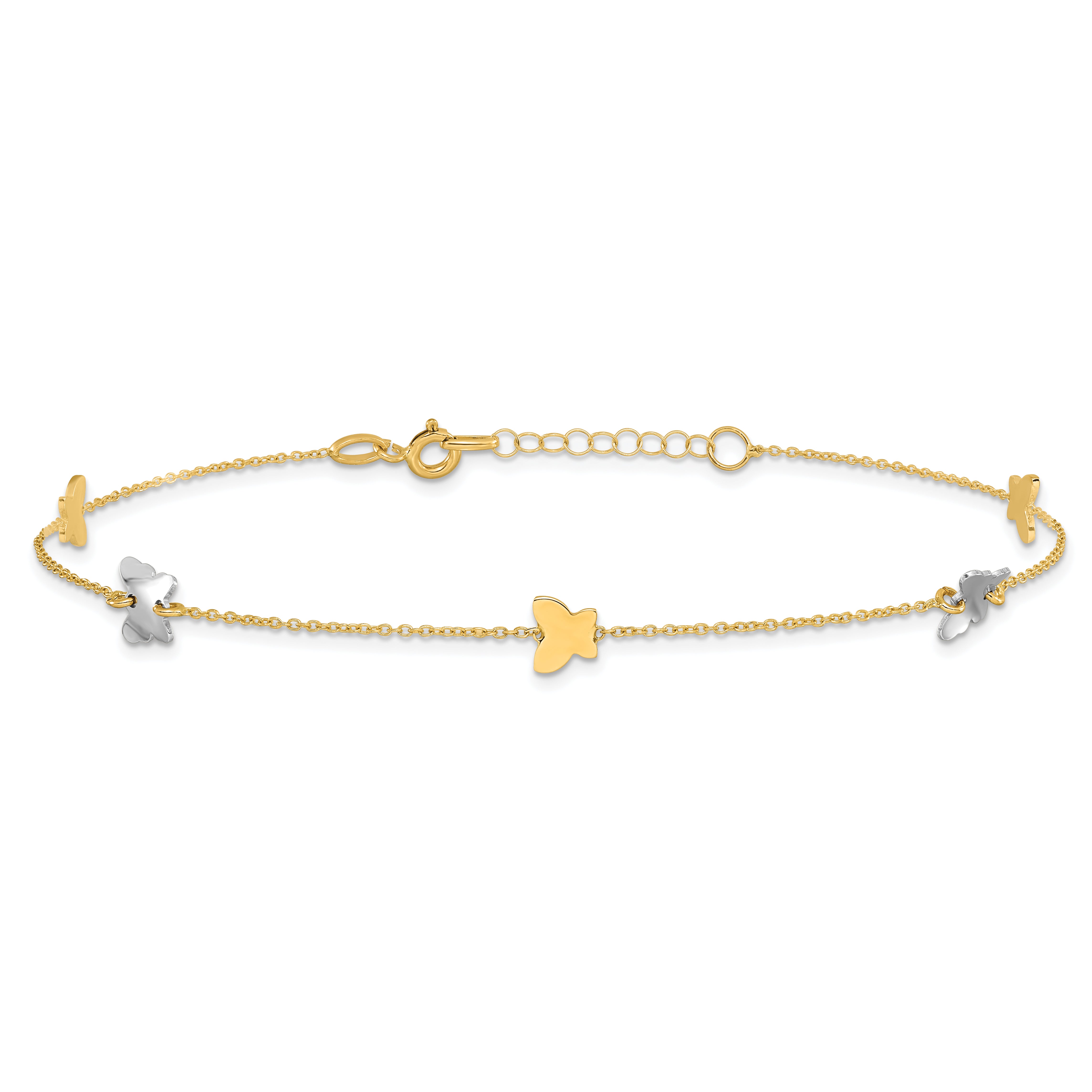 14k Two-tone Polished Butterfly w/ 1in ext  Anklet
