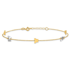 14k Two-tone Polished Butterfly w/ 1in ext  Anklet