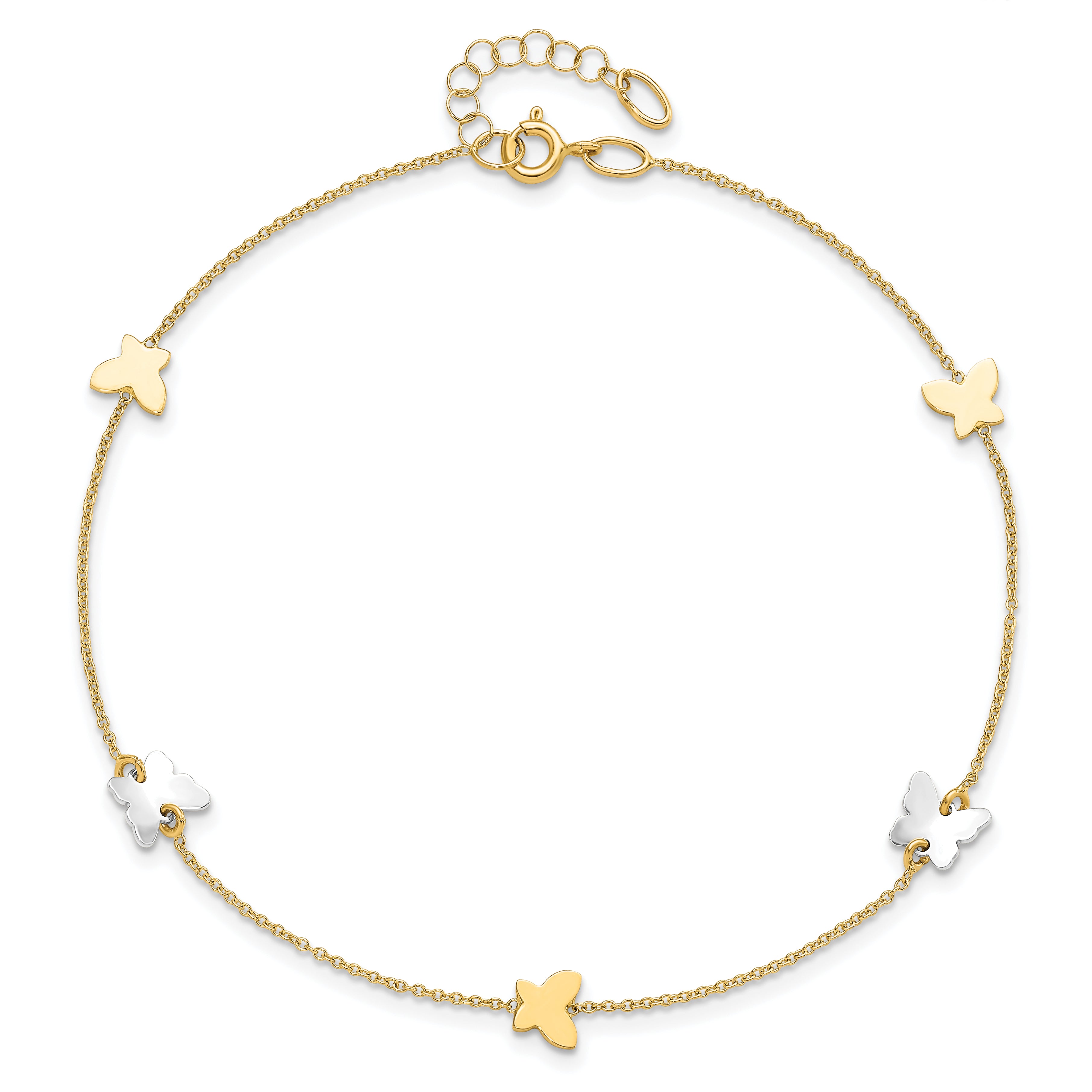 14k Two-tone Polished Butterfly w/ 1in ext  Anklet